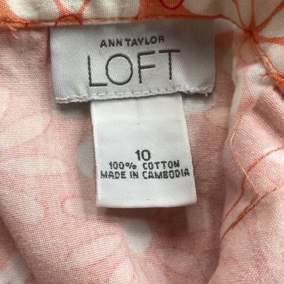 Ann Taylor Loft Skirt Womens 10 Orange & White Floral tropical‎ Hawaiian beach - Picture 2 of 10